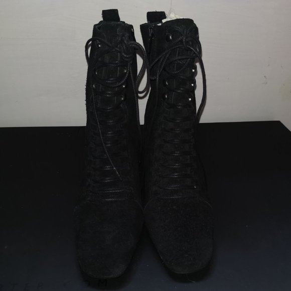 Rouje Black Suede 'Josephine' Lace Up Ankle Boots - Picture 4 of 8